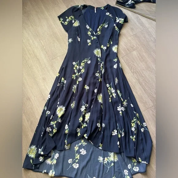 vintage black midi dress Vintage Black Floral Mesh Overlay Midi Dress